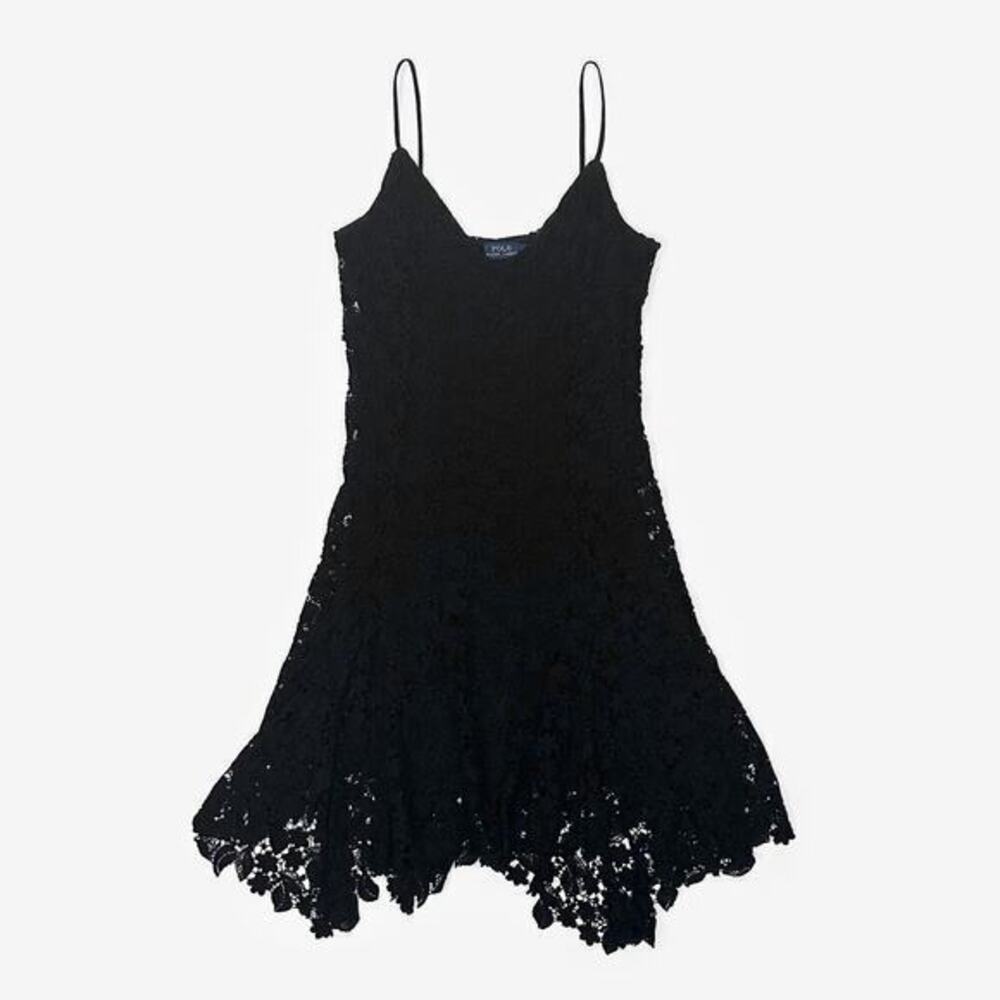 POLO‎ Ralph Lauren Lace Midi Dress Size M Black Boho Festival Romantic Edgy Glam